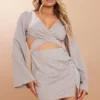 Robe Moulante Gris Pierre à Fines Rayures Croisée Sur Le Devant à Manches Longues Et Boutons -Jolie Vêtue Soldes Magasin da0d8afc4992a48754a92efbc229142eb93abf1c cmw4974 1