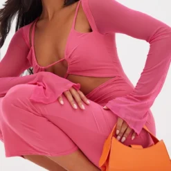 Robe Mi-longue Rose Moulante Découpée à Manches En Mesh -Jolie Vêtue Soldes Magasin da0e3779eef0c8b88eace68254a87b61143108f0 cna1155 4