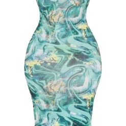 Plus Robe Mi-longue Côtelée Froncée Verte Imprimé Tourbillon à Bonnets -Jolie Vêtue Soldes Magasin db09eeeb903b878275c313383ab6b5ea4d7ba5f0 cmw2934 6