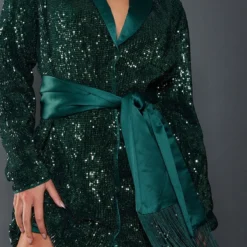 Robe Blazer Vert émeraude à Sequins Et Détail Frange -Jolie Vêtue Soldes Magasin db292e8762dc7d2b9b815c980ca77800ad959418 cnb8717 4