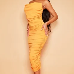 Robe Longue Froncée Orange à Col Bénitier Et Bretelles Fines -Jolie Vêtue Soldes Magasin db65a198db5a5fe7d960b8e8284326098332fcfe cmz0672 4