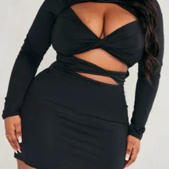 Plus Robe Moulante à Manches Longues Noire Découpée -Jolie Vêtue Soldes Magasin db6c738e9495cb192df94fe4fcfe8c43d2356b7e cnd4986 4