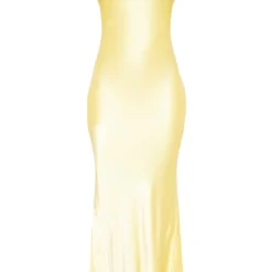 Robe Longue Dos Nu Satinée Jaune Citron à Boutons -Jolie Vêtue Soldes Magasin dbae510a830cd647ea8908bb24c9a45b00e00e1e cne2989 5