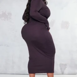 Plus Robe Mi-longue Chocolat à Manches Longues Et Ourlet Légèrement Volanté -Jolie Vêtue Soldes Magasin dbd4e7388ab4b70bca6f61212c9e49d6a82786f7 cnc2220 2