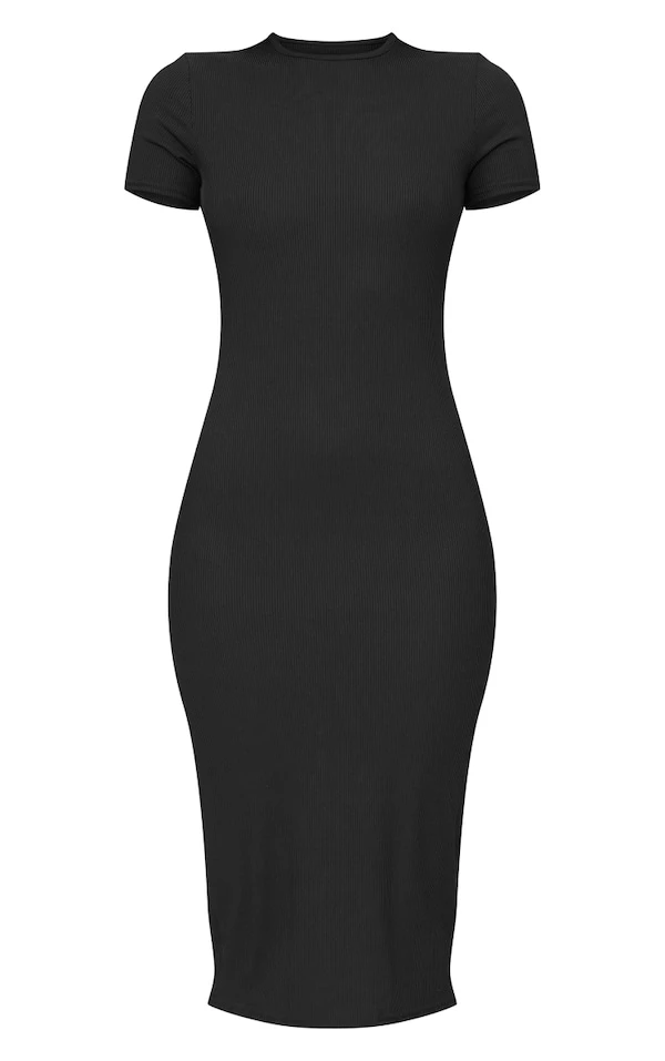 Robe Mi-longue Noire Côtelée à Col Ras-du-cou 7 Robe Mi-longue Noire Côtelée à Col Ras-du-cou – Image 5