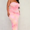 Plus Robe Longue Imprimé Tie & Dye Rose à Corset Et Détail Drapé