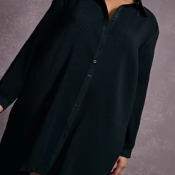 Plus Robe Chemise Oversize Noire Plissée -Jolie Vêtue Soldes Magasin dca3d4d895e16e71352e538e9cea944db55b4194 cnc5106 4