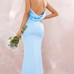 Robe Longue Bleue à Bretelles Et Dos Nu Bénitier