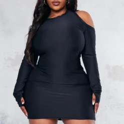 Plus Robe Moulante Noire à épaule Dénudée Et Manches Longues -Jolie Vêtue Soldes Magasin dcb8a9eee801105215cd86ee29c9cd6e1c277335 cnb4347 1