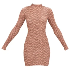 Robe Moulante Marron Chiné à Fronces Et Col Haut -Jolie Vêtue Soldes Magasin dd1d9f4471c260c546ff29b5133f5bccd80565f3 cnb1075 5