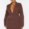 Plus Robe Blazer Chocolat à Manches Longues