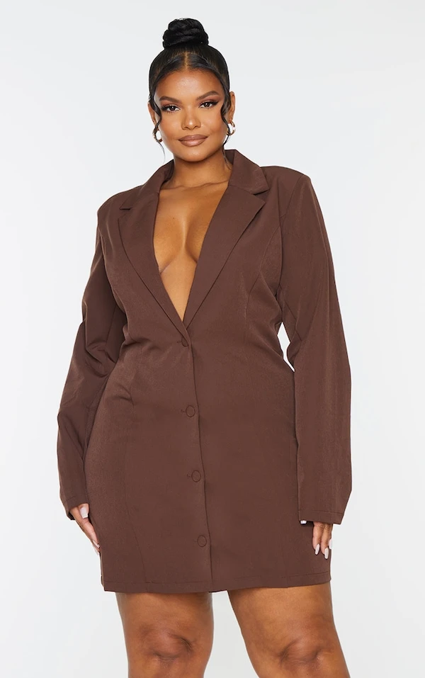 Plus Robe Blazer Chocolat à Manches Longues 3 Plus Robe Blazer Chocolat à Manches Longues