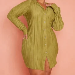 Plus Robe Chemise Plissée Vert Olive -Jolie Vêtue Soldes Magasin ddc2d6270d005052d8f6f4d2034a8b14f72e7307 cmy8459 4