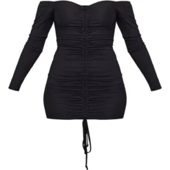 Robe Moulante Noire Côtelée & Froncée à Col Bardot Et Manches Longues -Jolie Vêtue Soldes Magasin ddd6258a5120e8502da3e17aa88602fbcb18dd84 clv7379 5