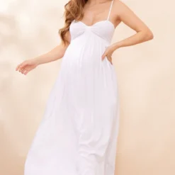 Maternité Robe De Grossesse Longue Blanche En étamine à Bretelles Et Détail Bonnets -Jolie Vêtue Soldes Magasin de86016d5e660aa5fa4eb38302cf0863f71cebda cne2281 3