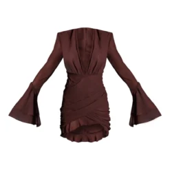 Robe Moulante En Mousseline De Soie Chocolat à épaulettes Et Manches Flare -Jolie Vêtue Soldes Magasin dea01db4f4fa3c0971d8ecface000e0caec0fe67 cnb7990 5