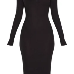 Robe Mi-longue Noire En Maille Côtelée Brossée à Boutons Devant -Jolie Vêtue Soldes Magasin dea707d6fed37fb0e946358cbfcc601314272dee cmd8662 3