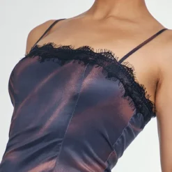 Robe Droite Marron Imprimé Abstrait à Bretelles Et Détail Dentelle -Jolie Vêtue Soldes Magasin dead60ec937b5b802ce15f9b24f054aebe61a3f2 cnc8297 4