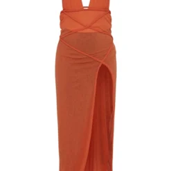 Plus Robe De Plage Longue Fendue Orange Décolletée à Détail Tressé -Jolie Vêtue Soldes Magasin dec299ea0121fc43fdf34faa5a9d8d14a2847748 cnd4780 5