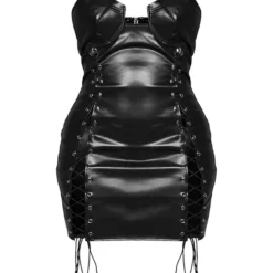 Shape Robe Moulante Noire En Similicuir à Lacets Et Oeillets Et Armatures -Jolie Vêtue Soldes Magasin deef64e00419b72306c8a013e536a54228c0d50b cmw7704 6