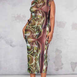 Shape Robe Longue Sans Manches En Mesh Transparent Découpé Kaki Imprimé Reptile -Jolie Vêtue Soldes Magasin df0cd8504047b6812128692a59e7725531304390 cnb7855 2