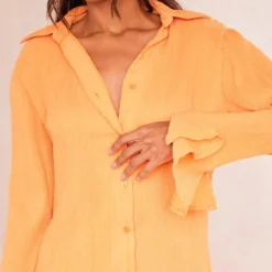 Robe Chemise Plissée Mandarine à Manches Flare -Jolie Vêtue Soldes Magasin df1d5ec20387ba0563f6dbf705c6f196e676c771 cnd8940 4