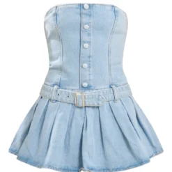Mini Robe En Jean Délavé Bleu Clair à Boutons Et Jupe Plissée -Jolie Vêtue Soldes Magasin df47f02b43788e5e4ad83aabcbbe020d0bc81f6c cnc9794 5