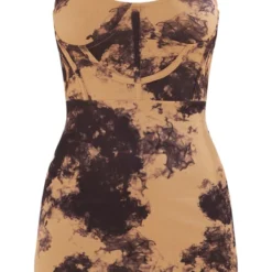 Robe Moulante En Maille Côtelée Marron Imprimé Abstrait Détail Corset -Jolie Vêtue Soldes Magasin df9a12d4f7e5d3cef2d5f746253ff9199ac15a37 cnd1239 5