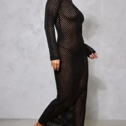 Robe Longue En Maille Tricot Large Noire à Manches Longues -Jolie Vêtue Soldes Magasin dfa68166dd5fe81946262f7738be99897f357e0a cna9553 3