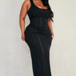 Plus Robe Longue Texturée Noire Ajourée à Col Rond -Jolie Vêtue Soldes Magasin dff8a32e748aab68ae949cd85fd5b692defe1751 cnd4963 3