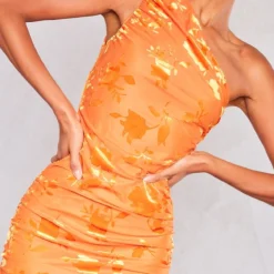 Robe Longue Asymétrique Dévorée Orange Fleurie -Jolie Vêtue Soldes Magasin e0681ddd63b14bdad40df530bd290cf95a784506 cne2929 4