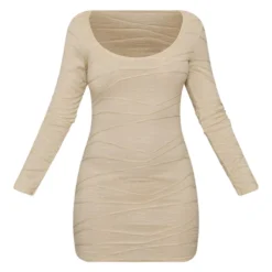 Robe Moulante Sable Clair Texturée à Col Rond Et Manches Longues -Jolie Vêtue Soldes Magasin e06bc8dd39e54727fb84b61e30dd3195f88b9a7a cnd1273 5