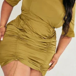 Plus Robe Moulante Froncée En Nylon Vert Olive Foncé -Jolie Vêtue Soldes Magasin e073bd1d5c08765596f7c313472e1981842585a5 cnc7402 4