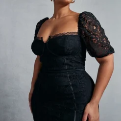 Plus Robe Moulante En Dentelle Noir à Bonnets -Jolie Vêtue Soldes Magasin e0c05acd7731e5a1a4e29f2c26d721e40722531a cnc7301 3