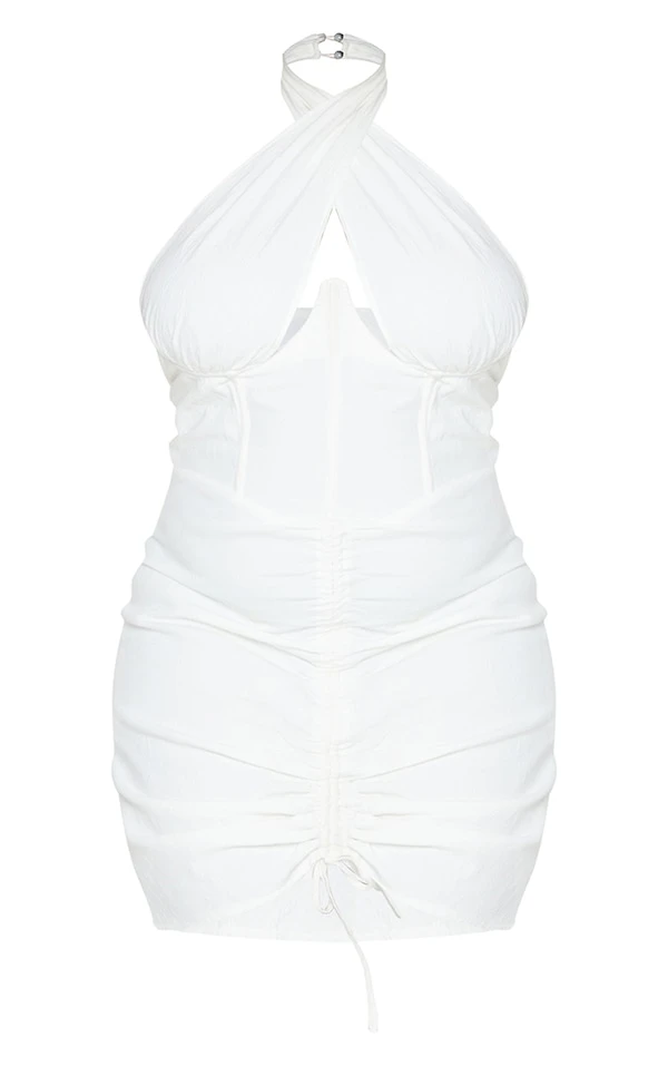 Plus Robe Moulante Blanche Style Corset Froncée Effet Lin 7 Plus Robe Moulante Blanche Style Corset Froncée Effet Lin – Image 5