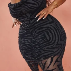 Plus Robe Mi-longue Froncée Dévorée Noire à Col Bénitier -Jolie Vêtue Soldes Magasin e0ea17119ad8bcd2ad85d8e8e11180c0af65186b cmy4214 5