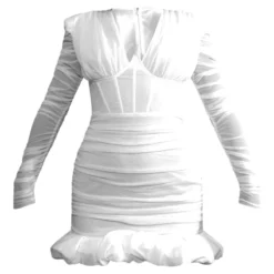 Robe Moulante En Mesh Froncé Blanc à Corset Et Ourlet Bouffant -Jolie Vêtue Soldes Magasin e0fcc7ab576ad1868708700fff1107f03a6ba409 cnc7611 5