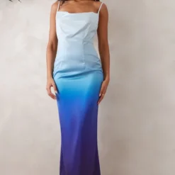 Tall Robe Longue Satinée Bleue à Imprimé Dégradé