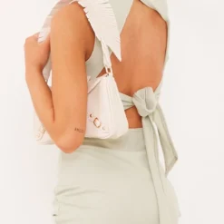 Robe Moulante Finement Côtelée Vert Sauge à Découpes Et Nouée Dans Le Dos