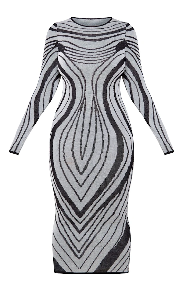 Plus Robe Longue En Maille Tricot Rayée Noir Et Blanc 7 Plus Robe Longue En Maille Tricot Rayée Noir Et Blanc – Image 5