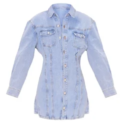Robe En Jean Bleu Clair Délavé à Manches Longues Et Détail Coutures -Jolie Vêtue Soldes Magasin e1e969e3586a1cb7731e814cbad71584d3be9df9 cmw4534 6