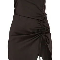 Robe Droite Bustier Satinée Noire à Ourlet Asymétrique Et Fronces -Jolie Vêtue Soldes Magasin e218ca32ac210eca6b6b7043fec772f06e5aee30 cnc7692 5