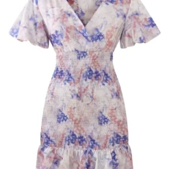 Robe Moulante Imprimé Petites Fleurs Multicolore Froncée à Col En V -Jolie Vêtue Soldes Magasin e2415f56e5e4cd2e90b6bbe635dc14d6269b6e83 cnc8281 5