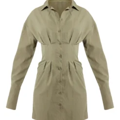 Robe Chemise Kaki à Taille Style Corset -Jolie Vêtue Soldes Magasin e24d593388b5e07285db8764f9652fac218094f4 cnc7002 5