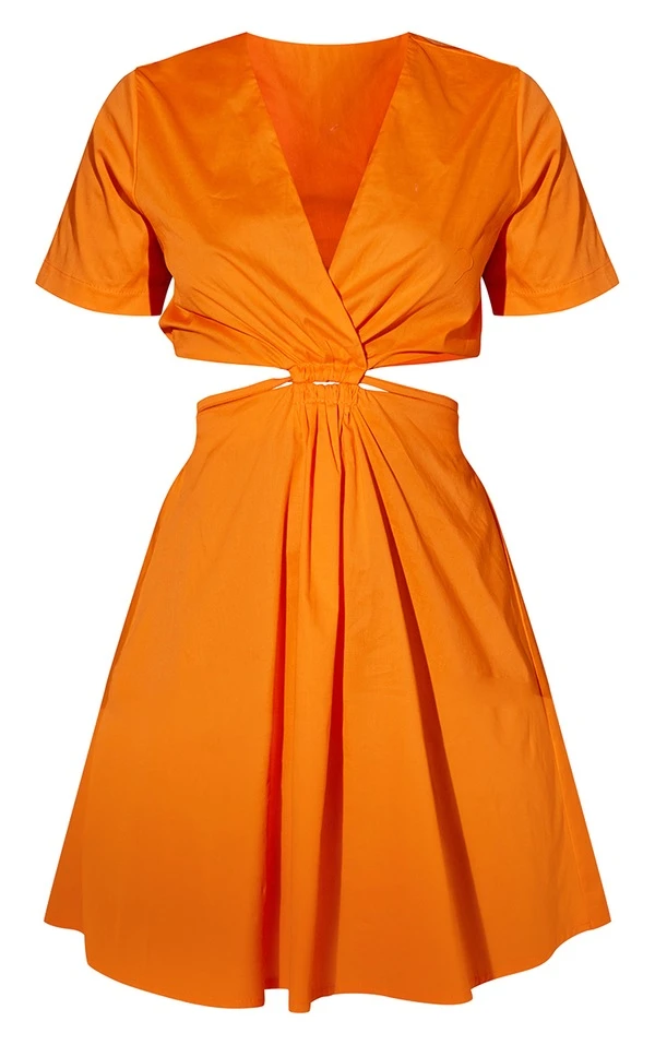 Robe Droite Style Cache-coeur En Maille Tissée Orange à Découpes 7 Robe Droite Style Cache-coeur En Maille Tissée Orange à Découpes – Image 5