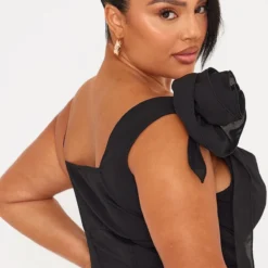 Plus Robe Moulante Noire à Ourlet Volanté Et Fleur -Jolie Vêtue Soldes Magasin e2a3ca9192df39fb5f863f921ed52d5e7b8f1138 cne0772 4