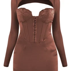 Robe Moulante Satinée Chocolat à Manches En Mesh Détail Crochets & Oeillets Et Dentelle -Jolie Vêtue Soldes Magasin e2a61a7b711b800299b30cd9269b154935dd3656 cnd0374 5