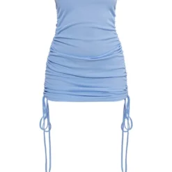 Robe Moulante Côtelée Bleu Clair Froncée Sur Les Côtés à Mancherons -Jolie Vêtue Soldes Magasin e2b570131a3628e03323af61dad3bdf3fc3d74d6 cnd8885 5