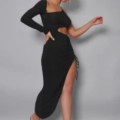 Robe Mi-longue Moulante Noire Froncée Asymétrique à Découpes -Jolie Vêtue Soldes Magasin e2baceda706ef6c81c36a6d034425903b4b207ba cnc6166 3