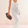 Robe Longue En Maille Crochet Blanche à Parties Contrastantes Et Bretelles -Jolie Vêtue Soldes Magasin e2da0c2254dd7fa55a6d097518f16cc0bdea0546 cne6264 1